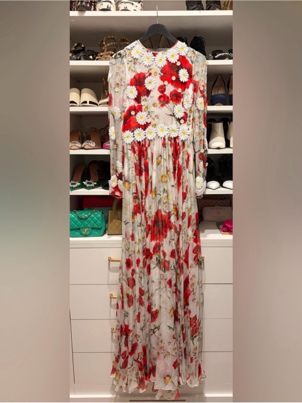 Dolce & Gabbana Floral Long-Sleeve Maxi Dress in Red and White